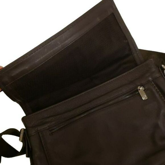 Mont Blanc Messenger Crossbody Bag Shoulderbag Purse Laptop Bag Leather Brown - Picture 10 of 14